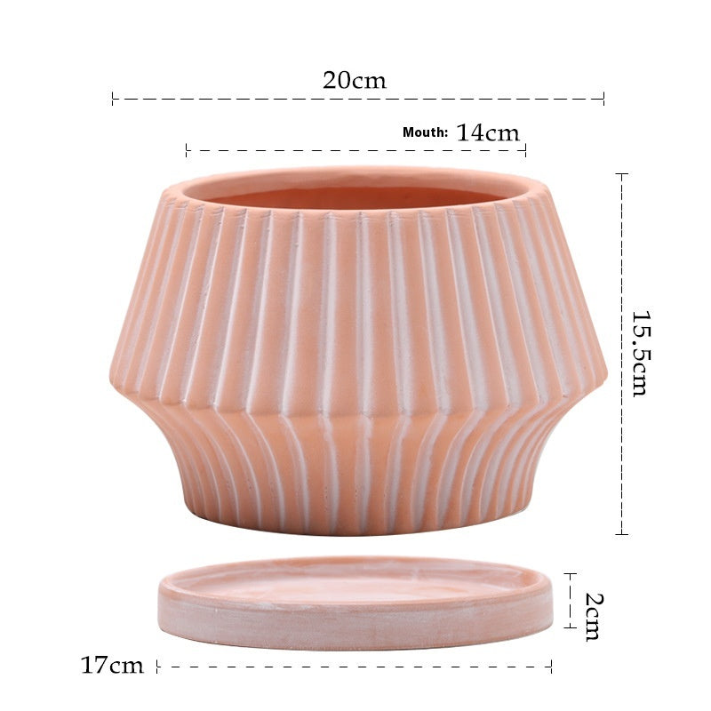 Breathable Red Pottery Flower Pot with Geometric Shape and Holes - Nordic Style