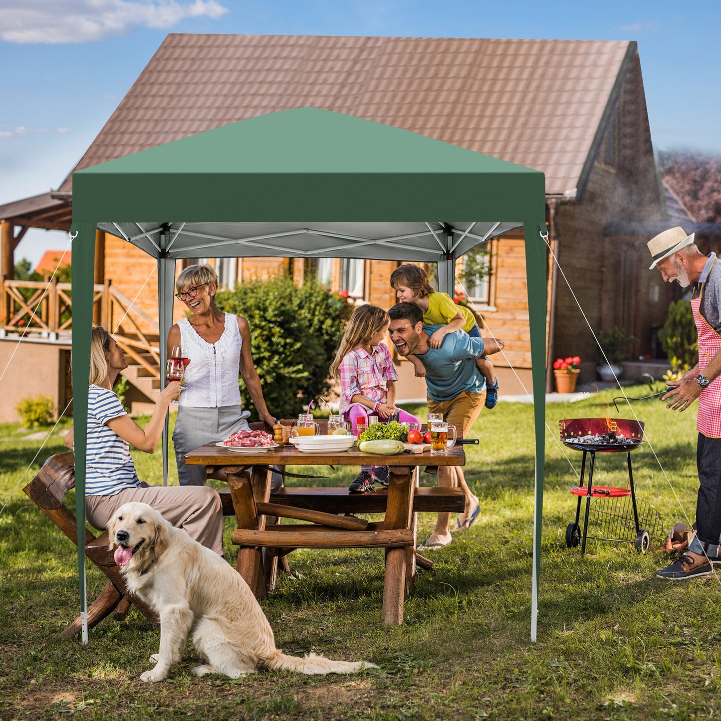 Green Waterproof Folding Tent - 2x2m for Outdoor Events
