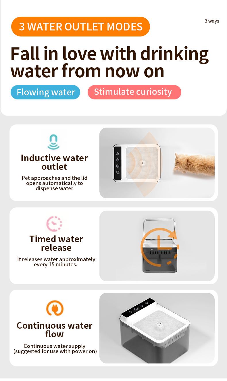 Wireless Rechargeable Stainless Steel Cat Water Fountain 3L