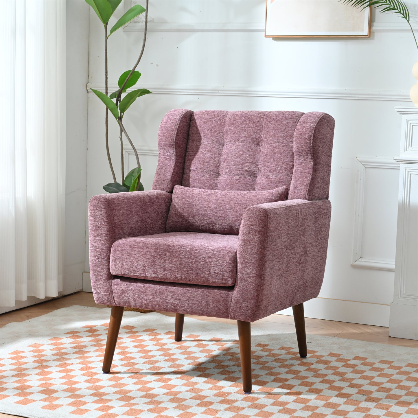 Modern Accent Chair with Throw Pillow - Dark Purple Chenille