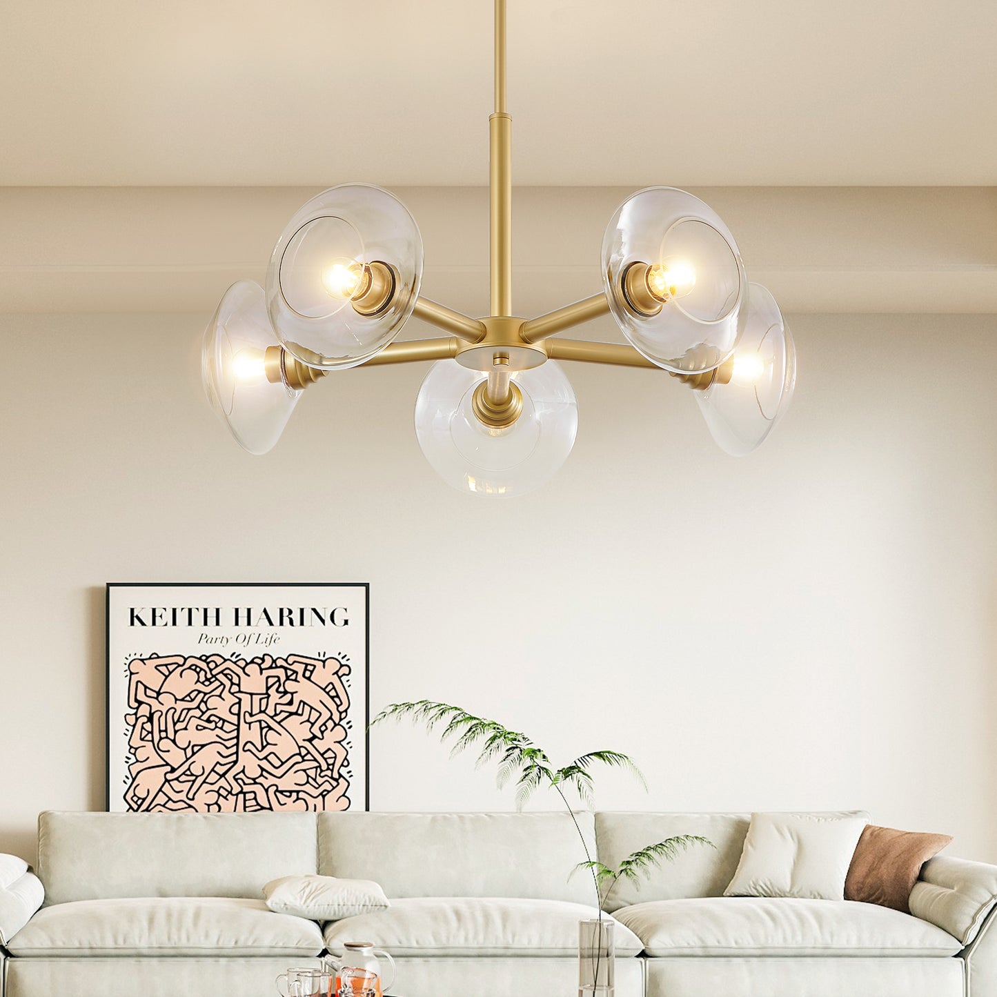Modern Gold 5-Light Sputnik Chandelier with Clear Glass Shades