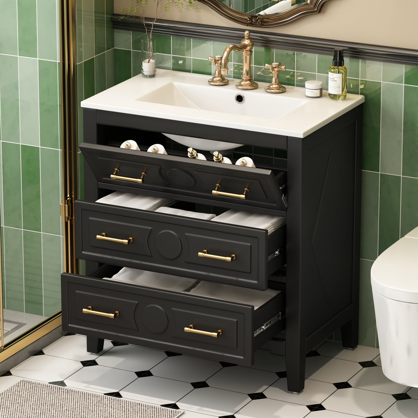 30 Bathroom Vanity With Ceramic Sink Combo, Free Standing Single Set