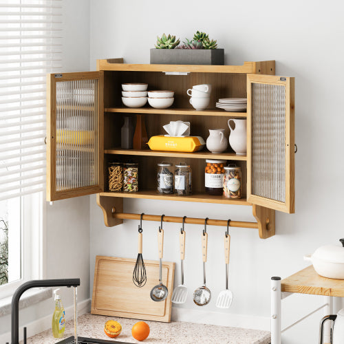 Vintage Double Door Wall Cabinet - Natural Wood Finish