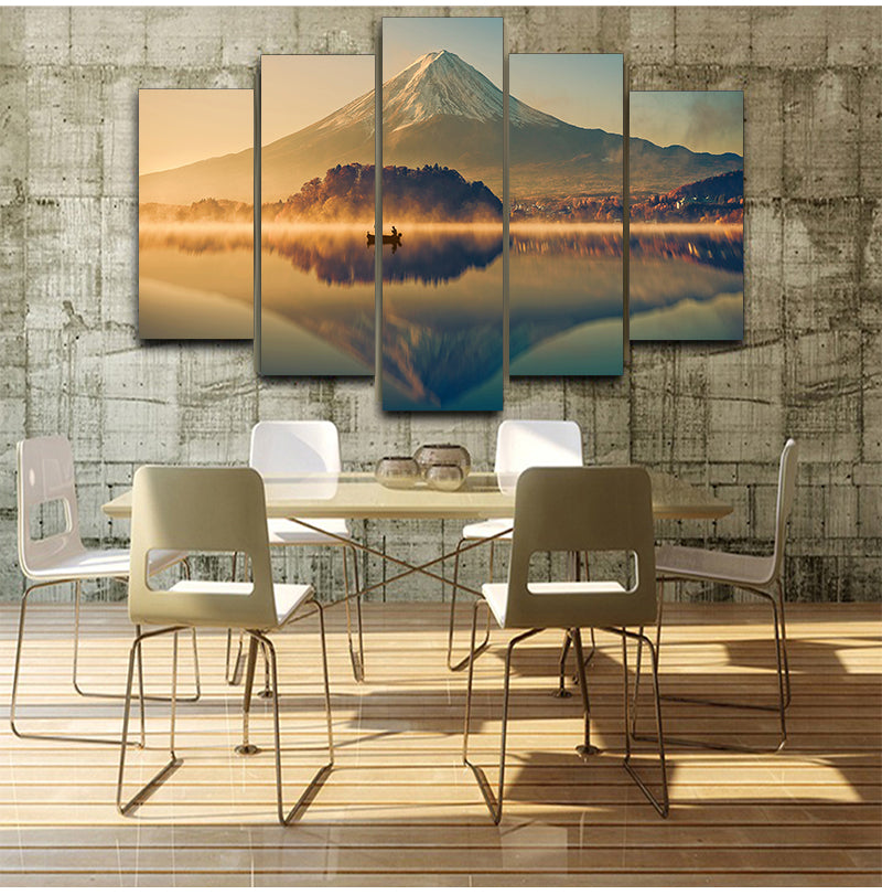 Lake View Mountain Canvas Wall Art - Landscape Oil Painting for Living Room