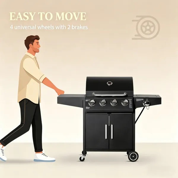 Portable Charcoal Grill with 4-Burner Cooking Area