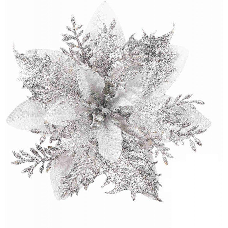 Gold Powder Artificial Flower 14cm Christmas Decorative Flower Set