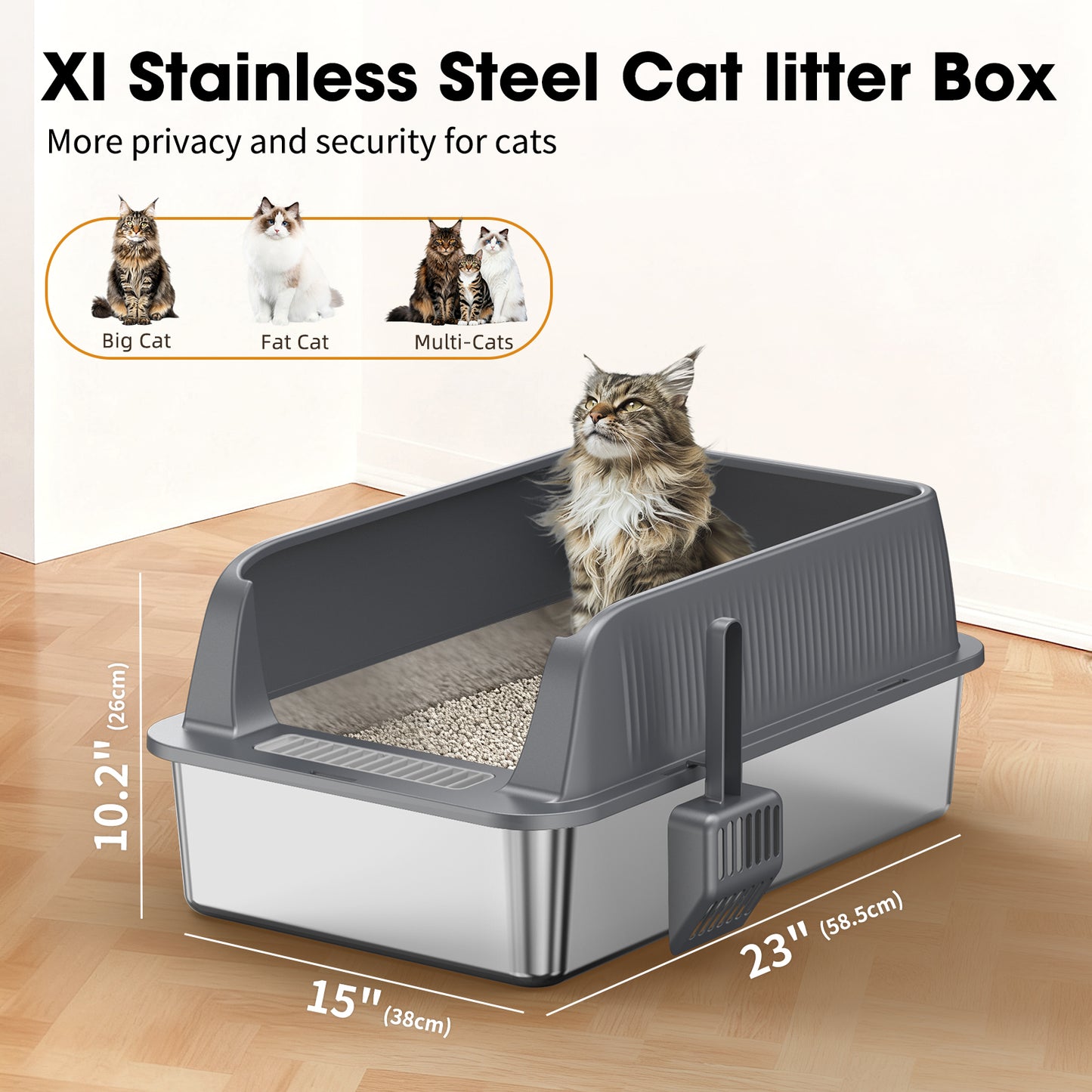 Stainless Steel Cat Litter Box with High Sides & Odor Control - Durable & Easy to Clean