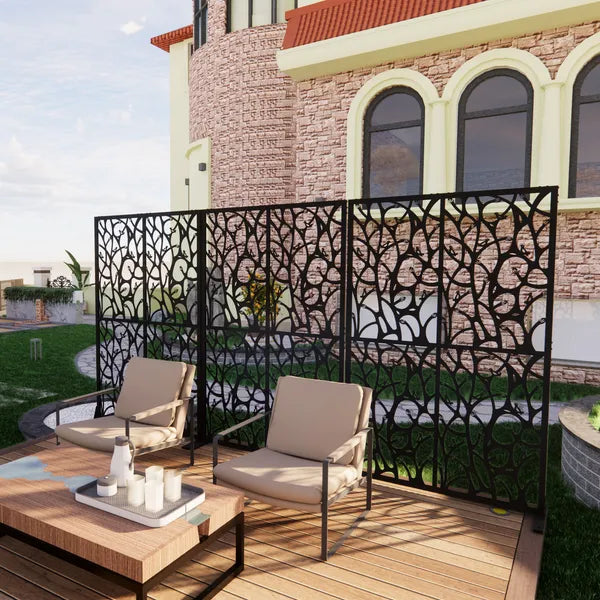 Metal Privacy Screen Divider - Freestanding Decorative Outdoor & Indoor Use