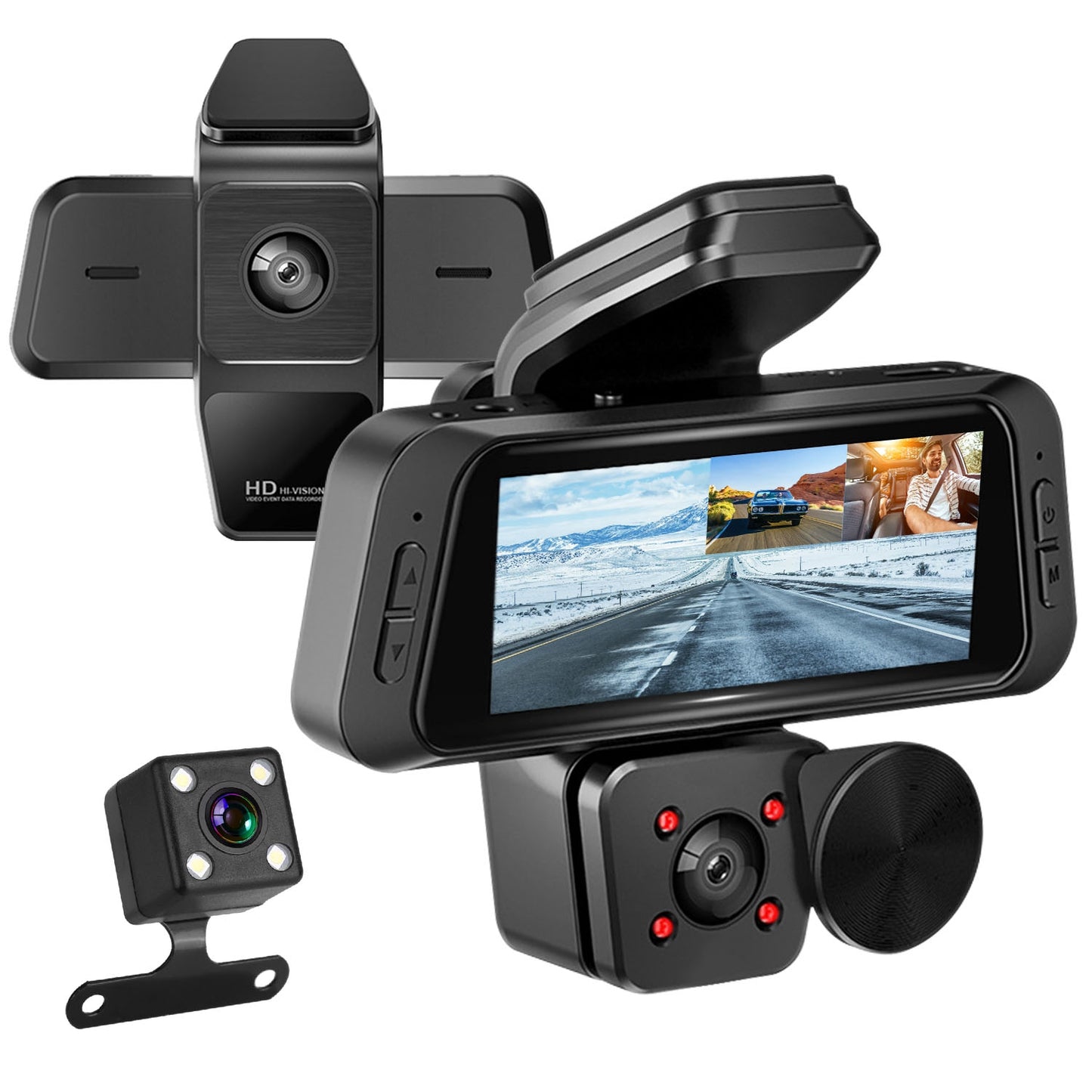 1080P FHD 3-Channel WiFi Dash Cam with Night Vision & Motion Detection