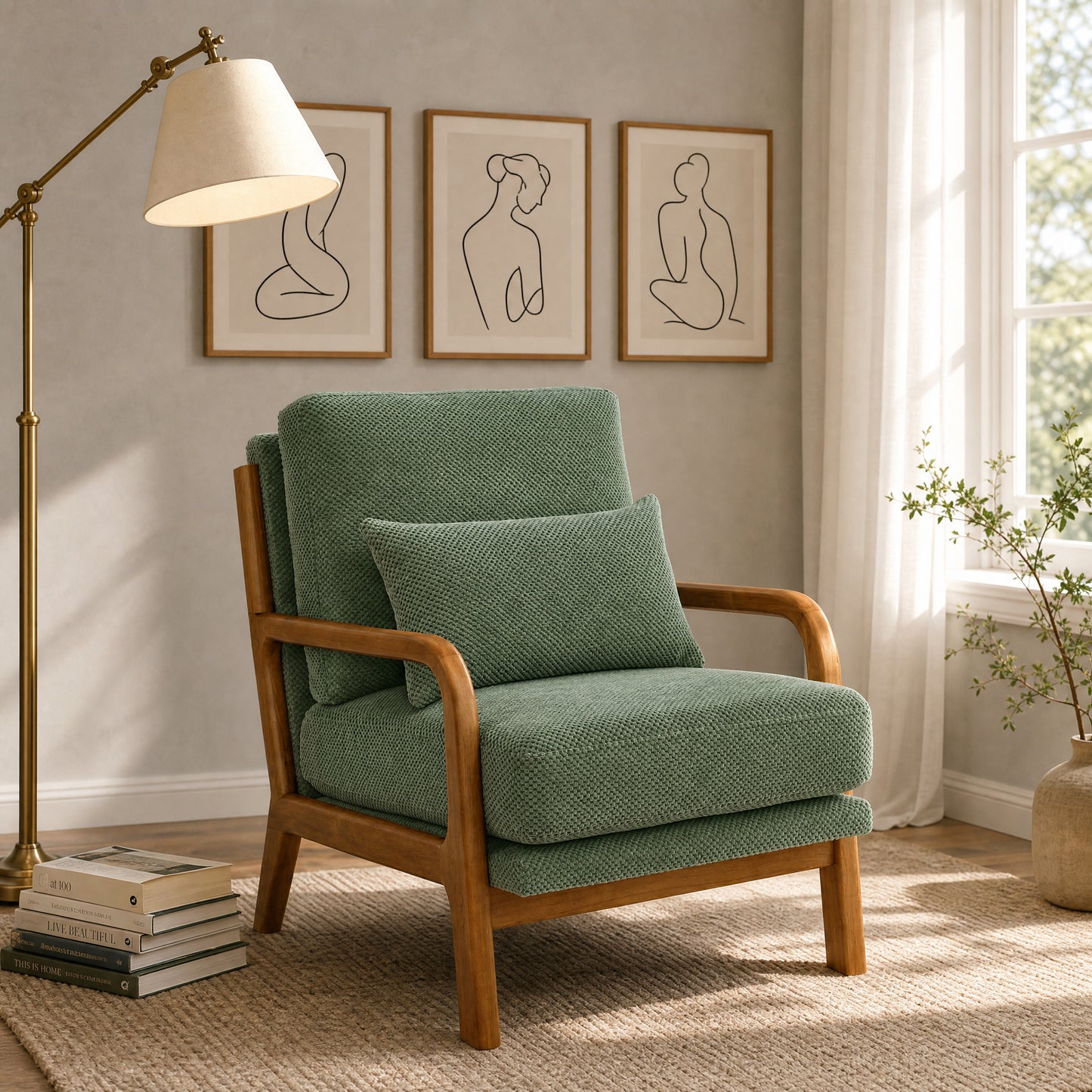 Mid-Century Modern Wooden Lounge Chair - Dark Green