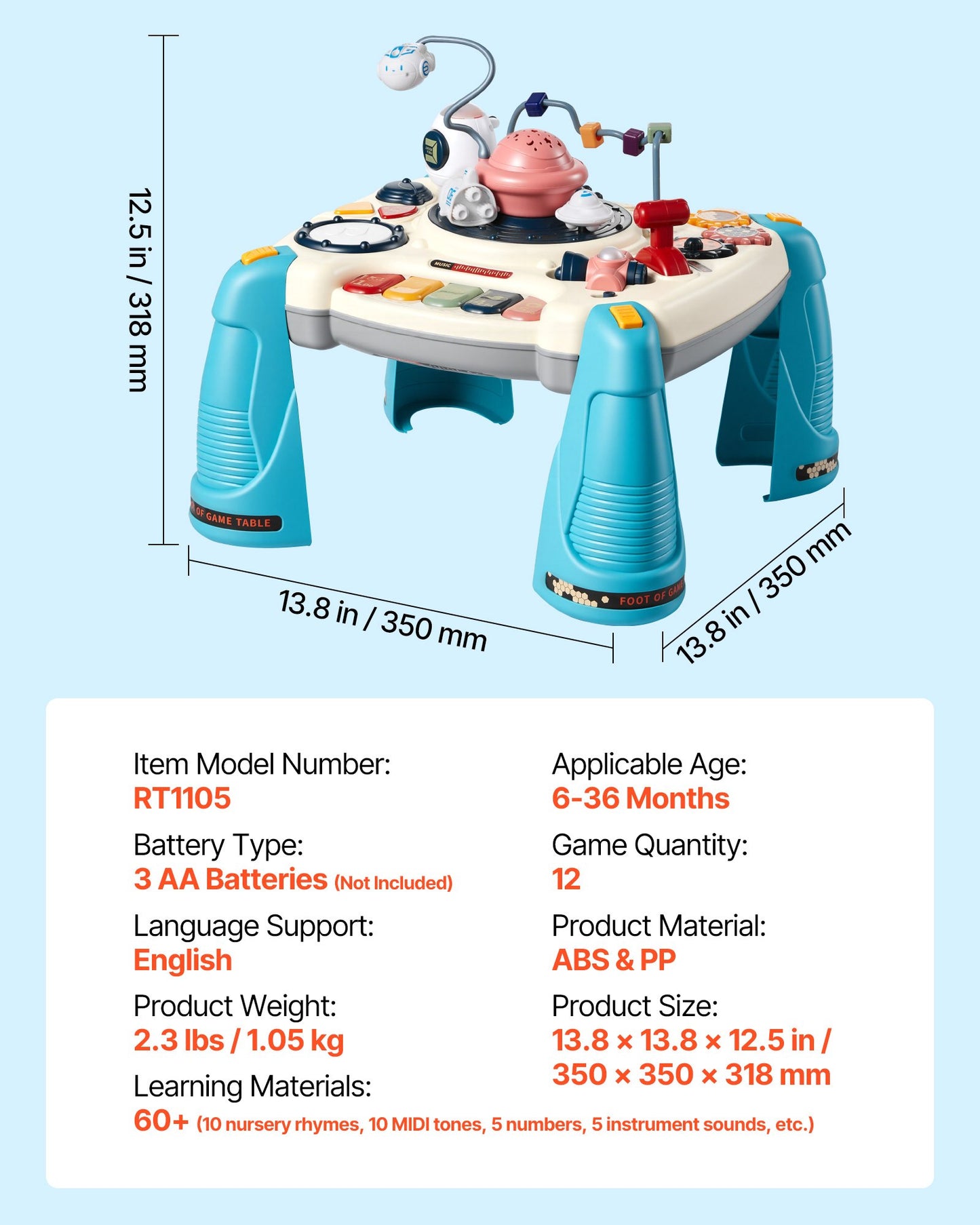 Space-Themed Toddler Musical Learning Table - Sensory Activity Desk for 6+ Months