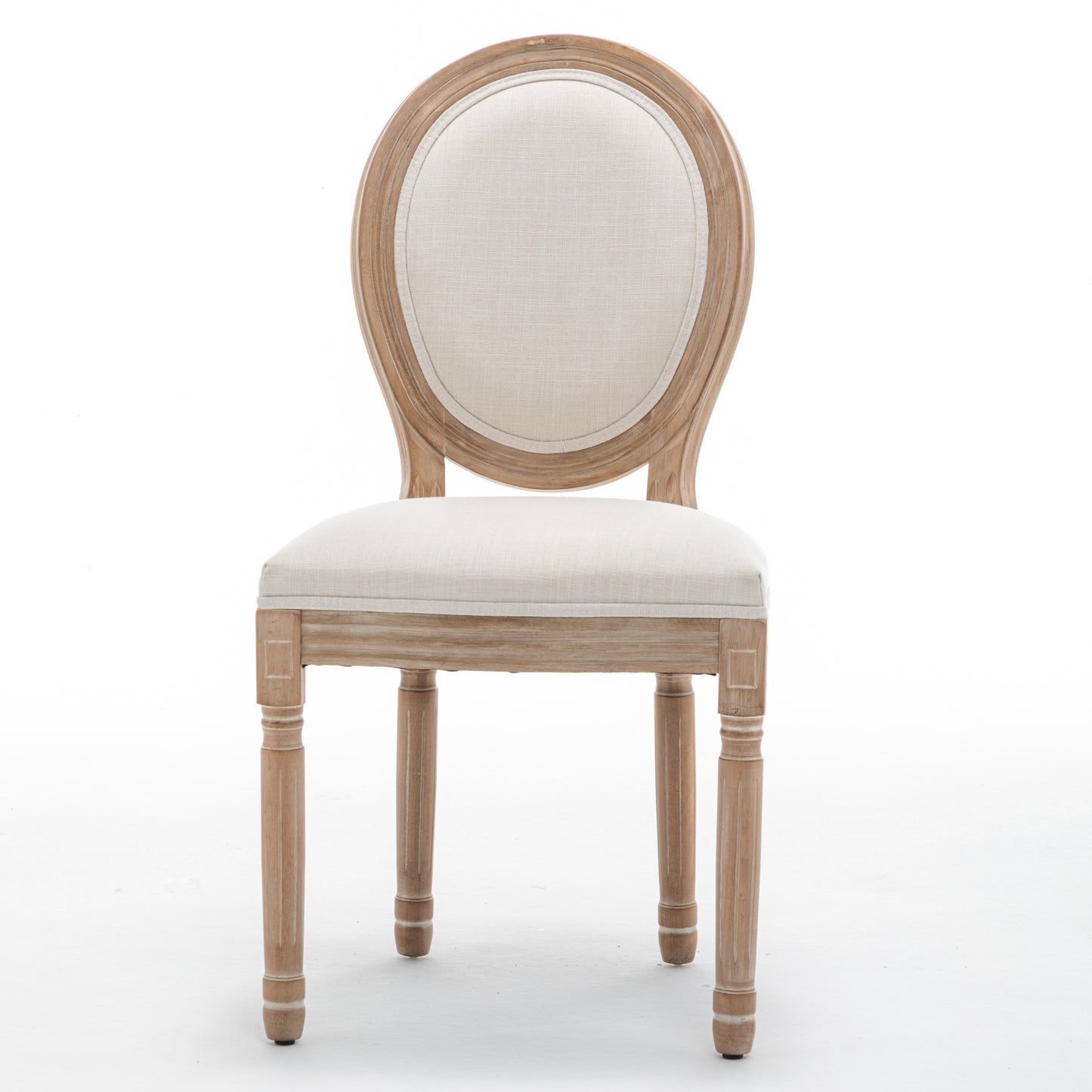 Farmhouse Dining Chairs Set of 2 - Solid Wood Frame with Linen Cushions, Beige
