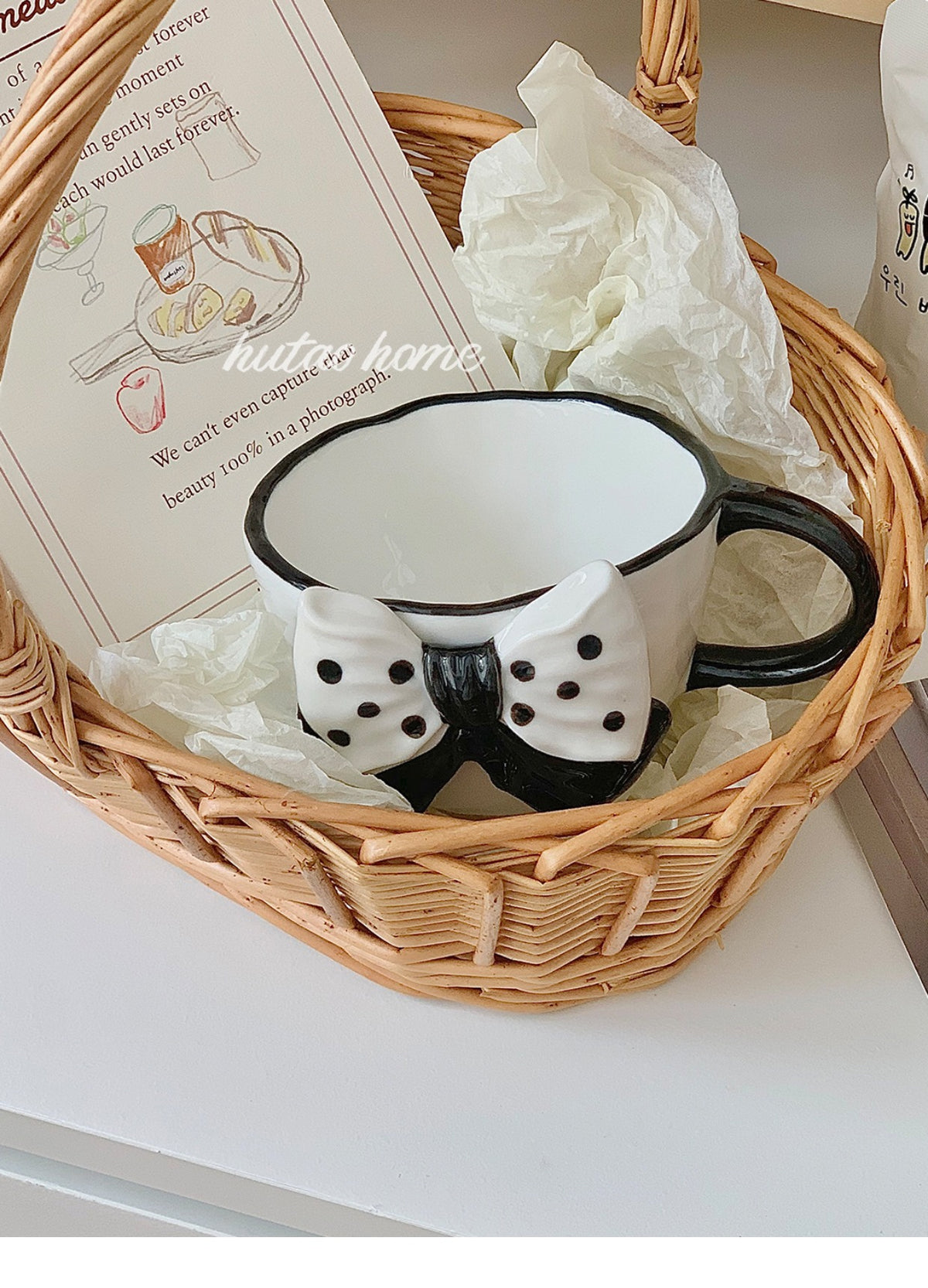 Bowknot Girl Heart Ceramic Mug - White, Black & Pink Drinkware