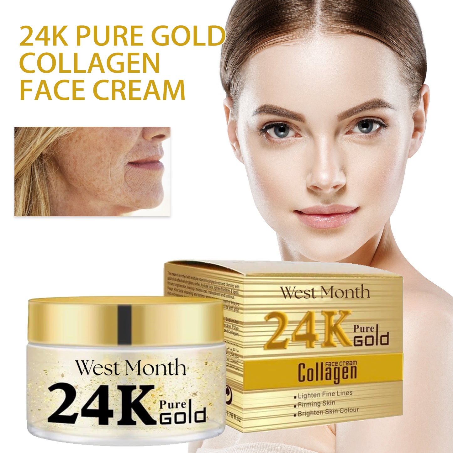 24k Gold Collagen Face Cream - Anti-Aging Moisturizer for Firming Skin