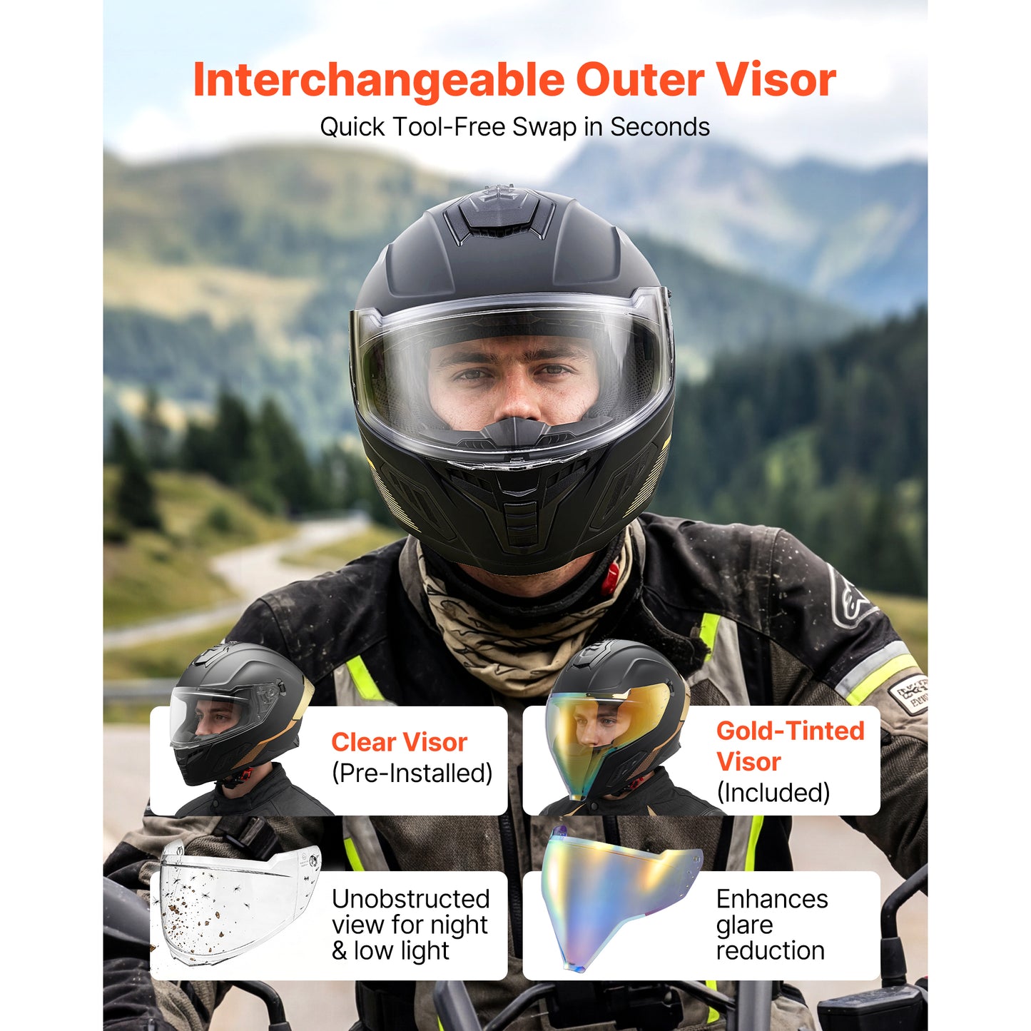 Full Face Motorcycle Helmet Street Bike DOT ECE Certified Lightweight Dual-Visor