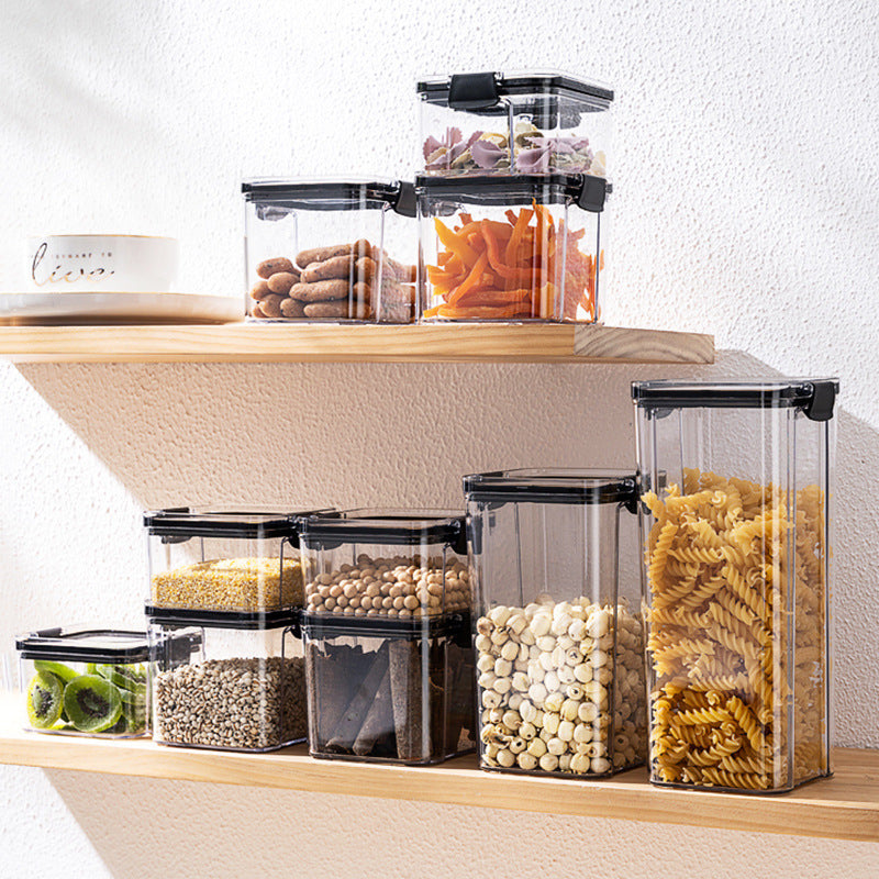 Sealed Food Storage Jar Container Set - Plastic Kitchen Dry Goods Organizer