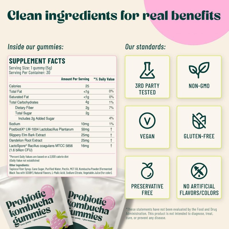 Probiotic Kombucha Gummies - Digestive Health , 30 Tablets