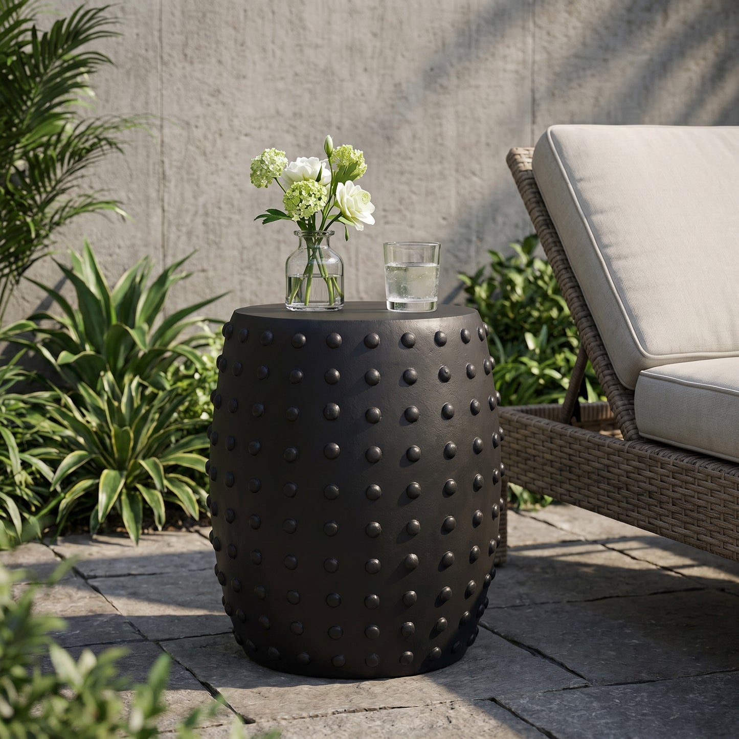 Lightweight Concrete Side Table - Matte Black Outdoor Accent Table