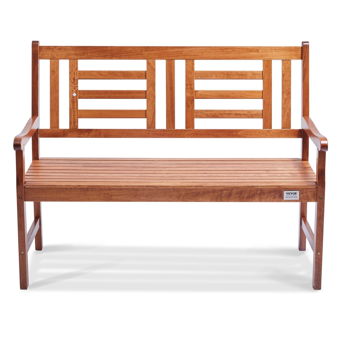 Wood Garden Bench 48 Inches Outdoor Patio Bench with Backrest and Armrests - Natural Finish