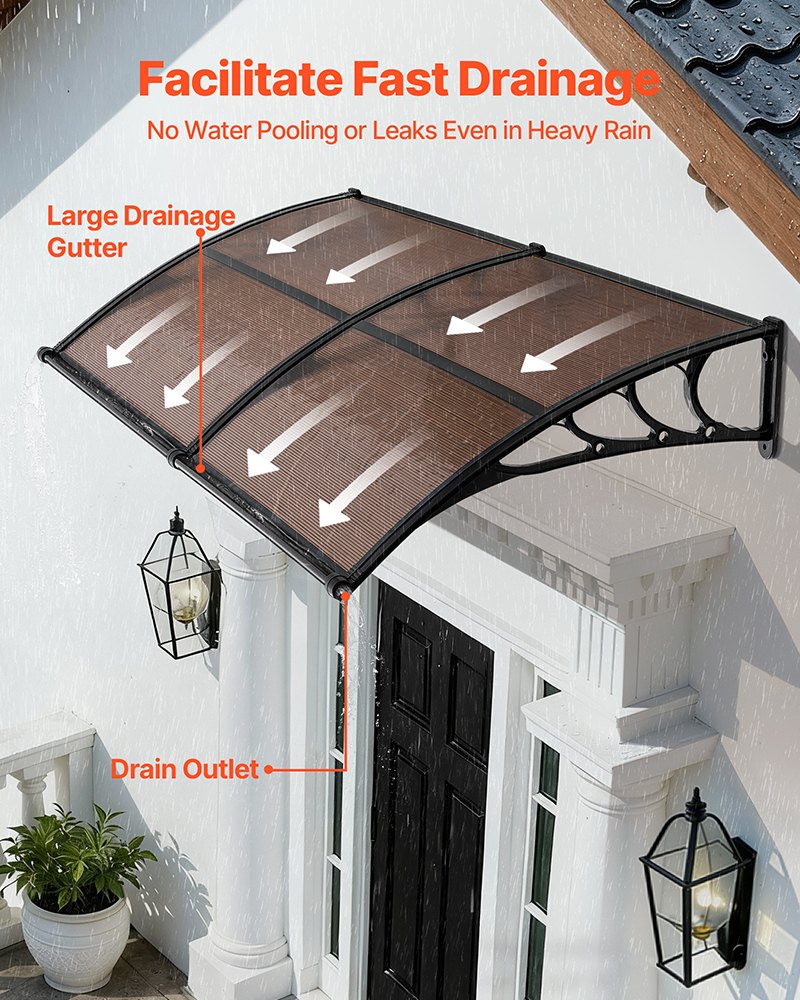 Outdoor Door Awning 38x78 Inches Polycarbonate Weatherproof Canopy with Metal Bracket