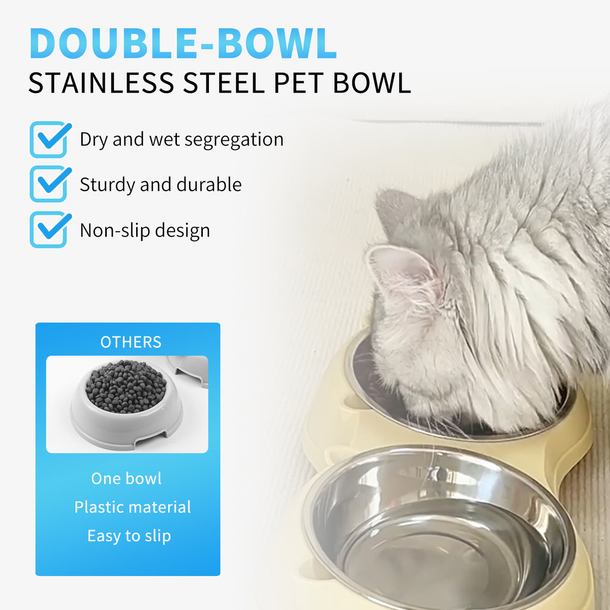 Double Stainless Steel Pet Bowl Set - Non-Slip, Easy to Clean for Cats & Dogs