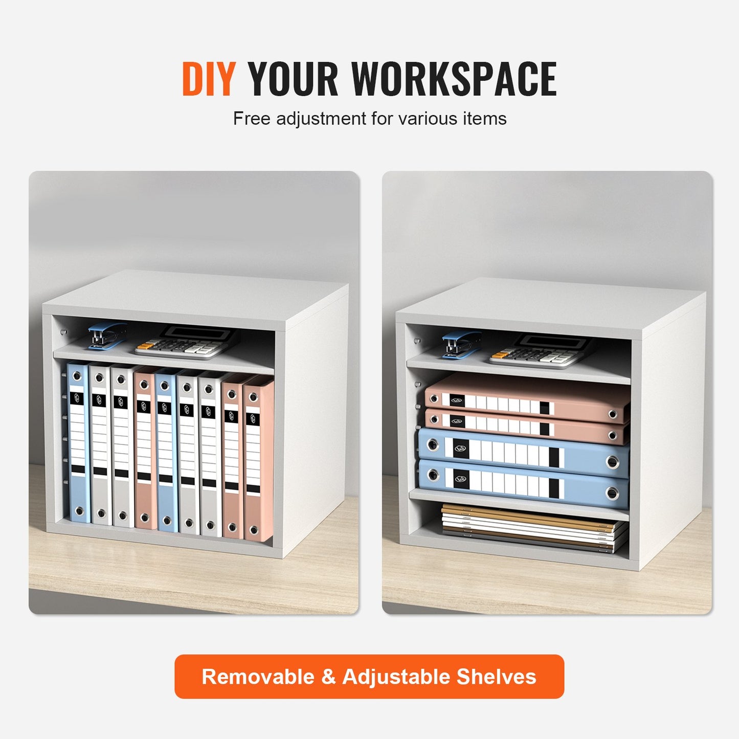 5-Compartment Wood Literature Organizer - Adjustable Shelves, White