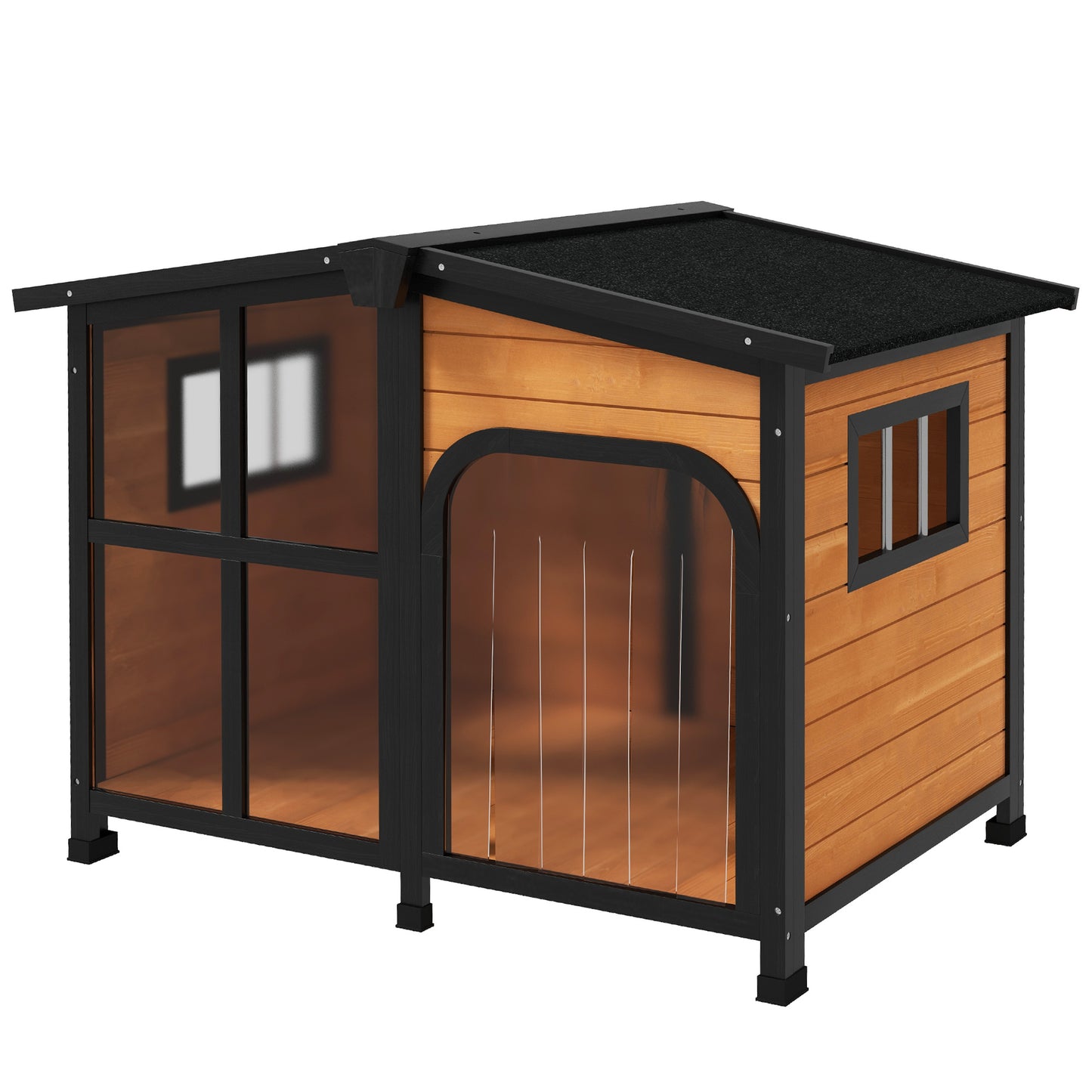Large Wooden Dog House with Openable Roof and Window - Weatherproof Pet Shelter