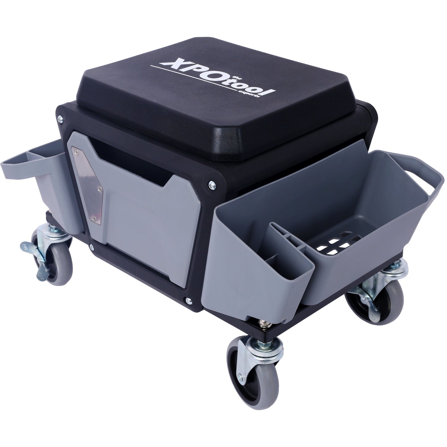 Heavy Duty Garage Stool with Wheels & Storage - Supports 330 lbs - Grey