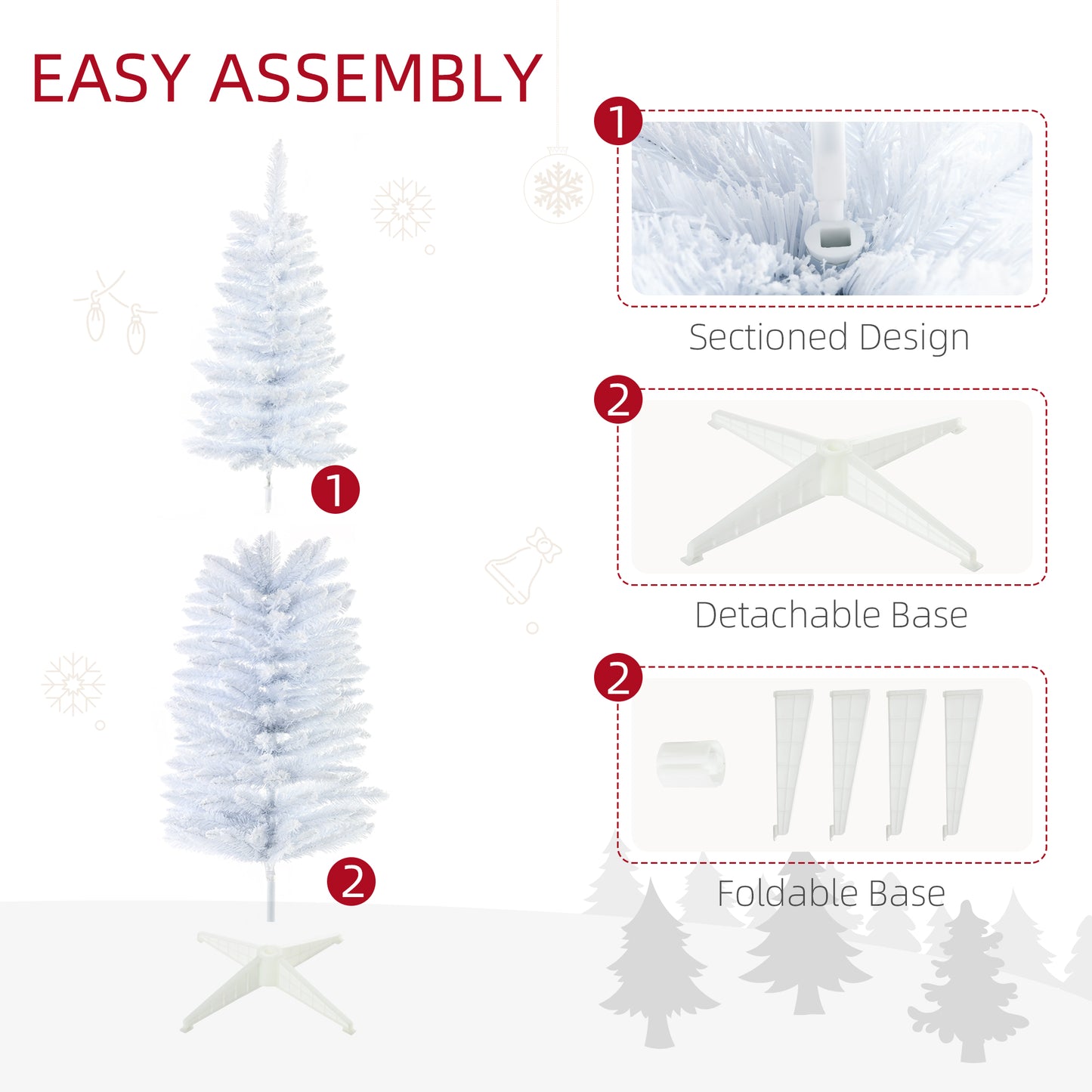 Snow Flocked Artificial Christmas Tree - Pencil Shape, White