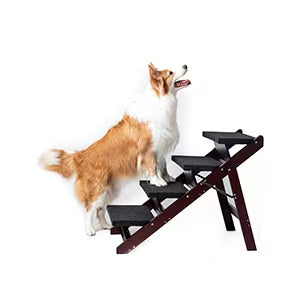 Foldable Wooden Dog Stairs & Ramp - 4 Levels Pet Access Ladder for Beds & Cars