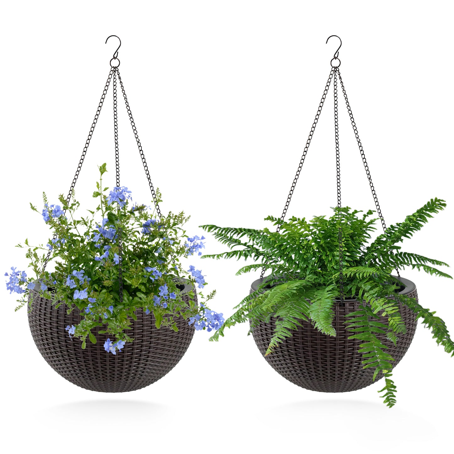 13.4 Inch Self-Watering Hanging Rattan-Inspired Planter Large