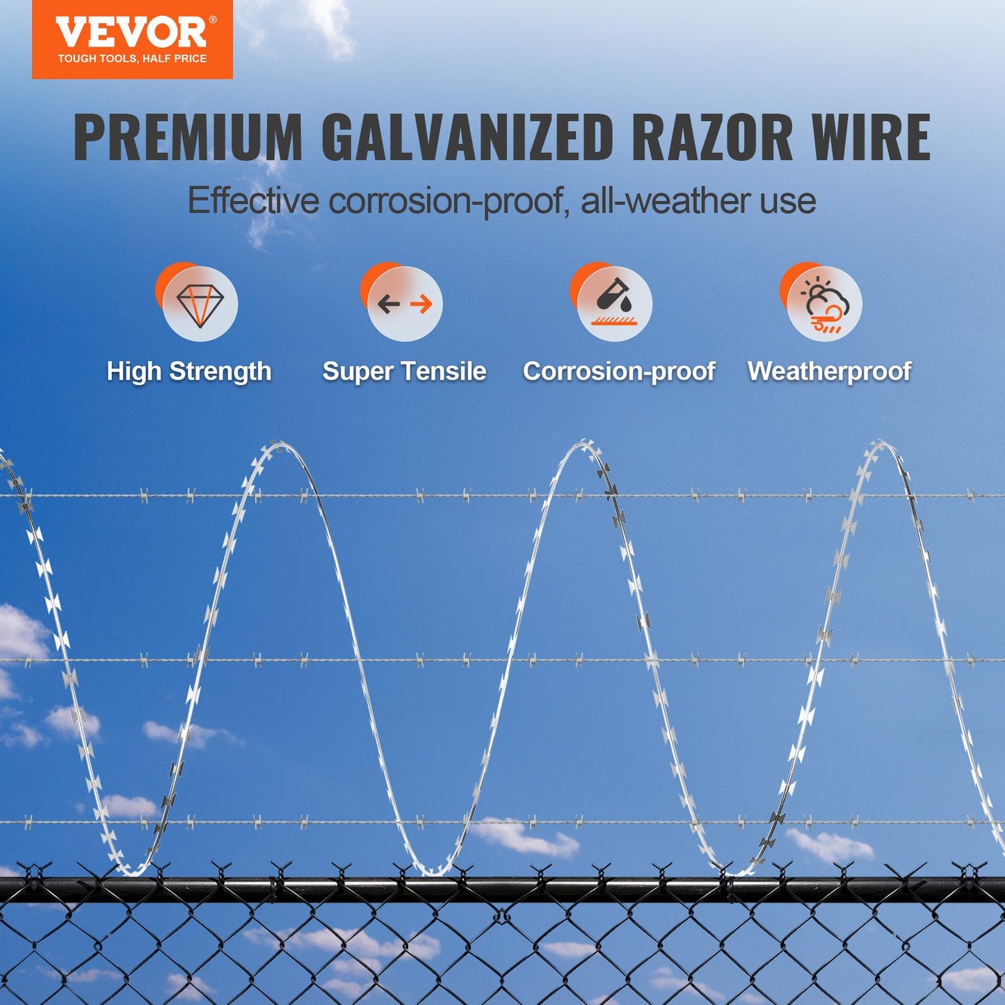 Galvanized Razor Wire Fencing - 98 Ft Security Barrier for Gardens - Silver