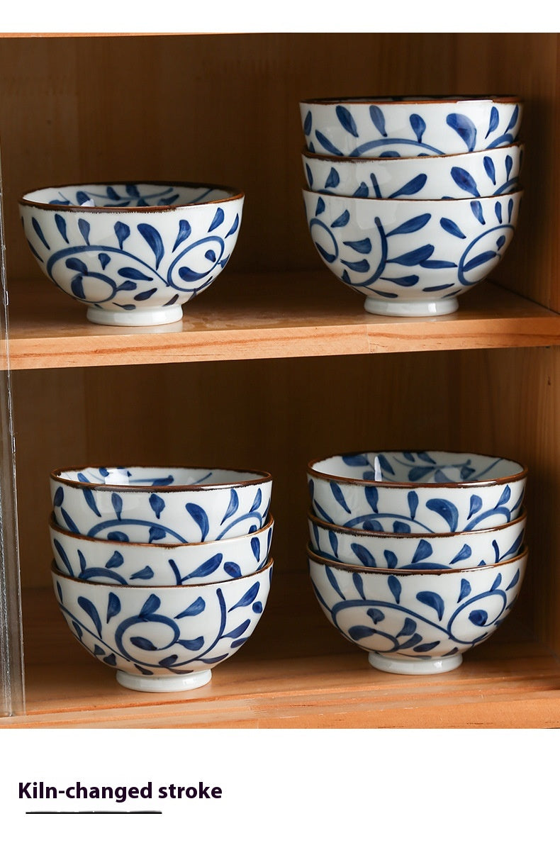 Chinese Style Ceramic Hook Rattan Tableware Set for Kitchen Dining