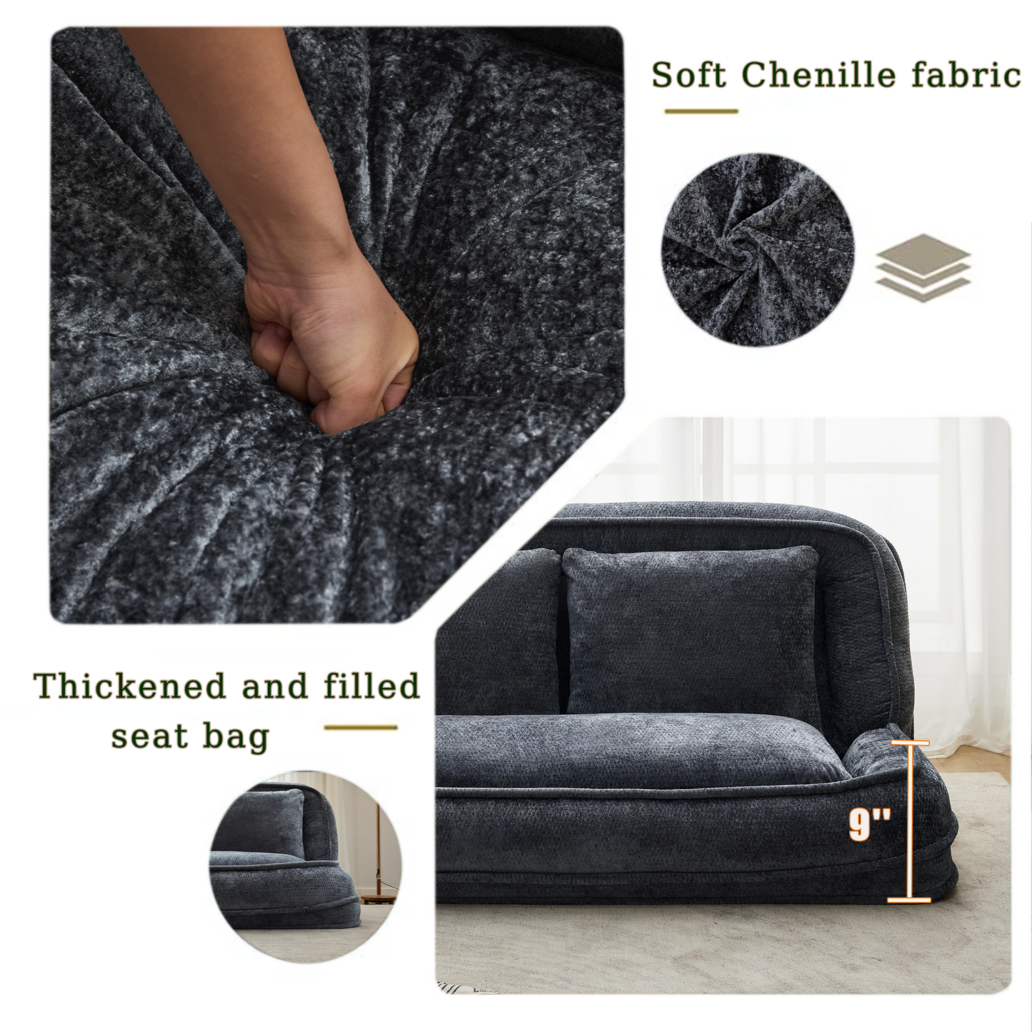 Double Lazy Sofa Dog Bed - Extra Large Loveseat in Dark Gray