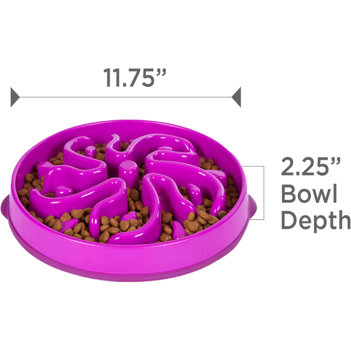 Large Slow Feed Dog Bowl - 4 Cup Capacity, Non-Slip, Purple Flower Pattern