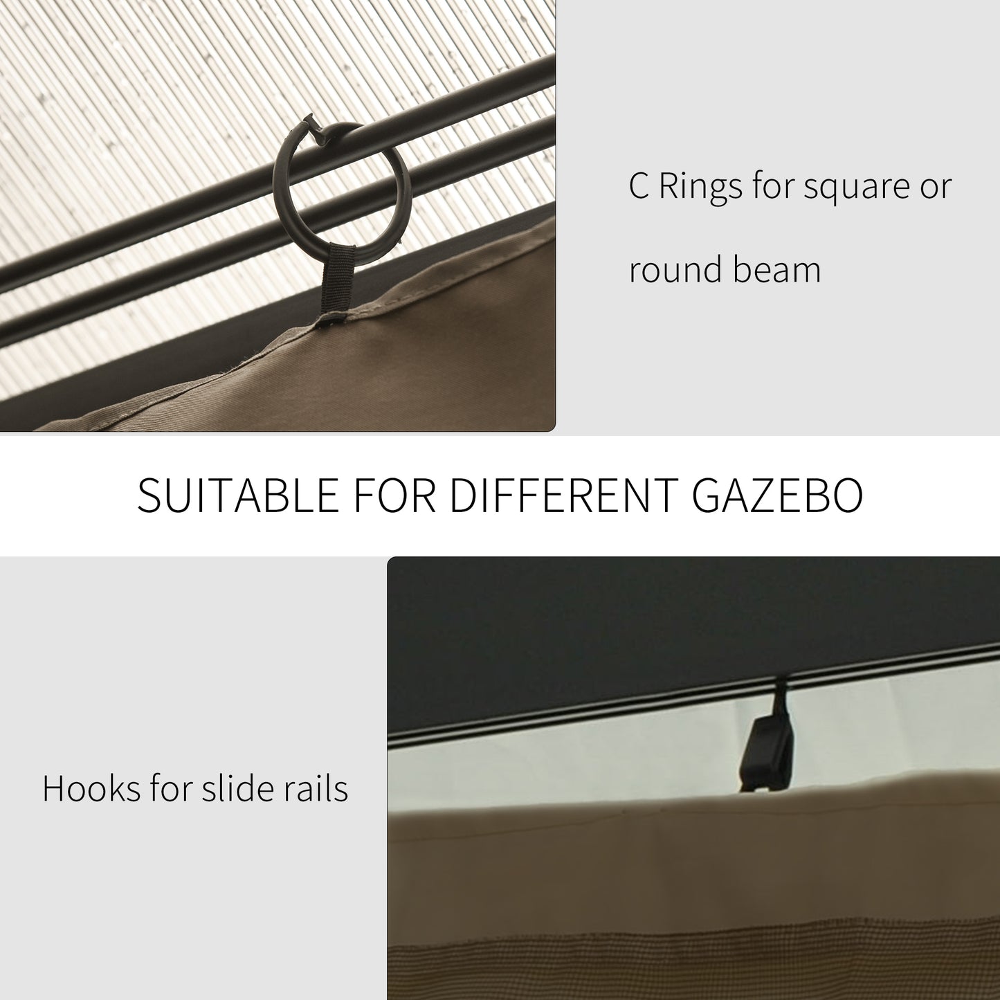 Gazebo Sidewall Set with Hooks and C-Rings - Dark Brown