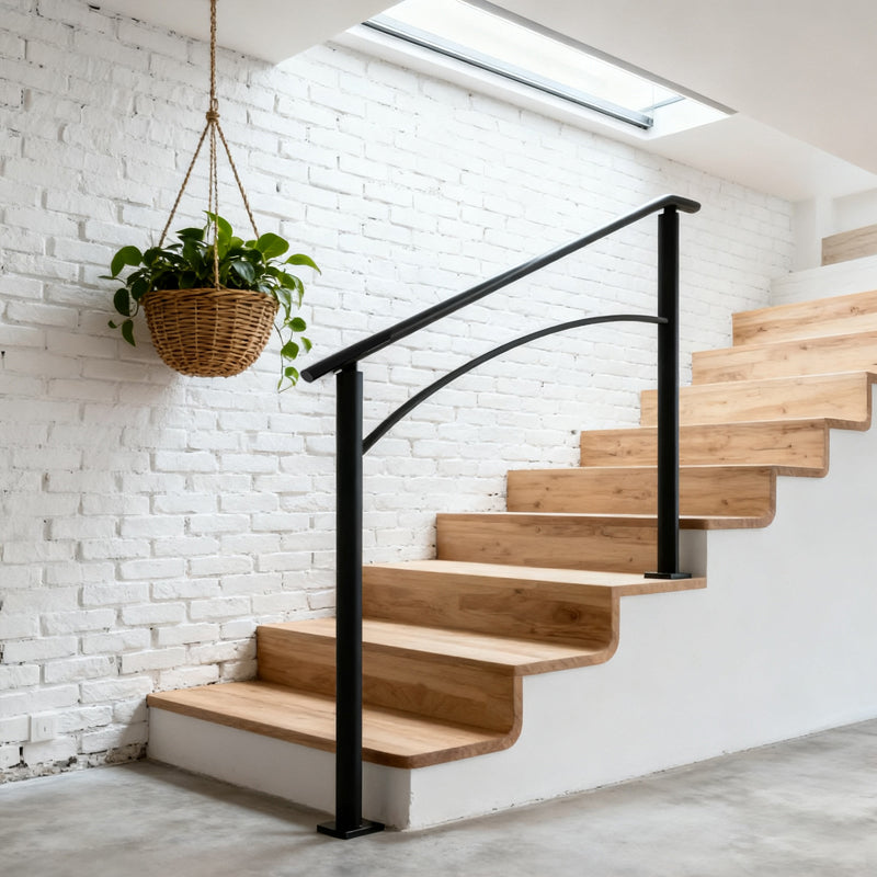 Handrails For Outdoor Steps, Fit 1 Or 3 Steps Stair Railing, Black