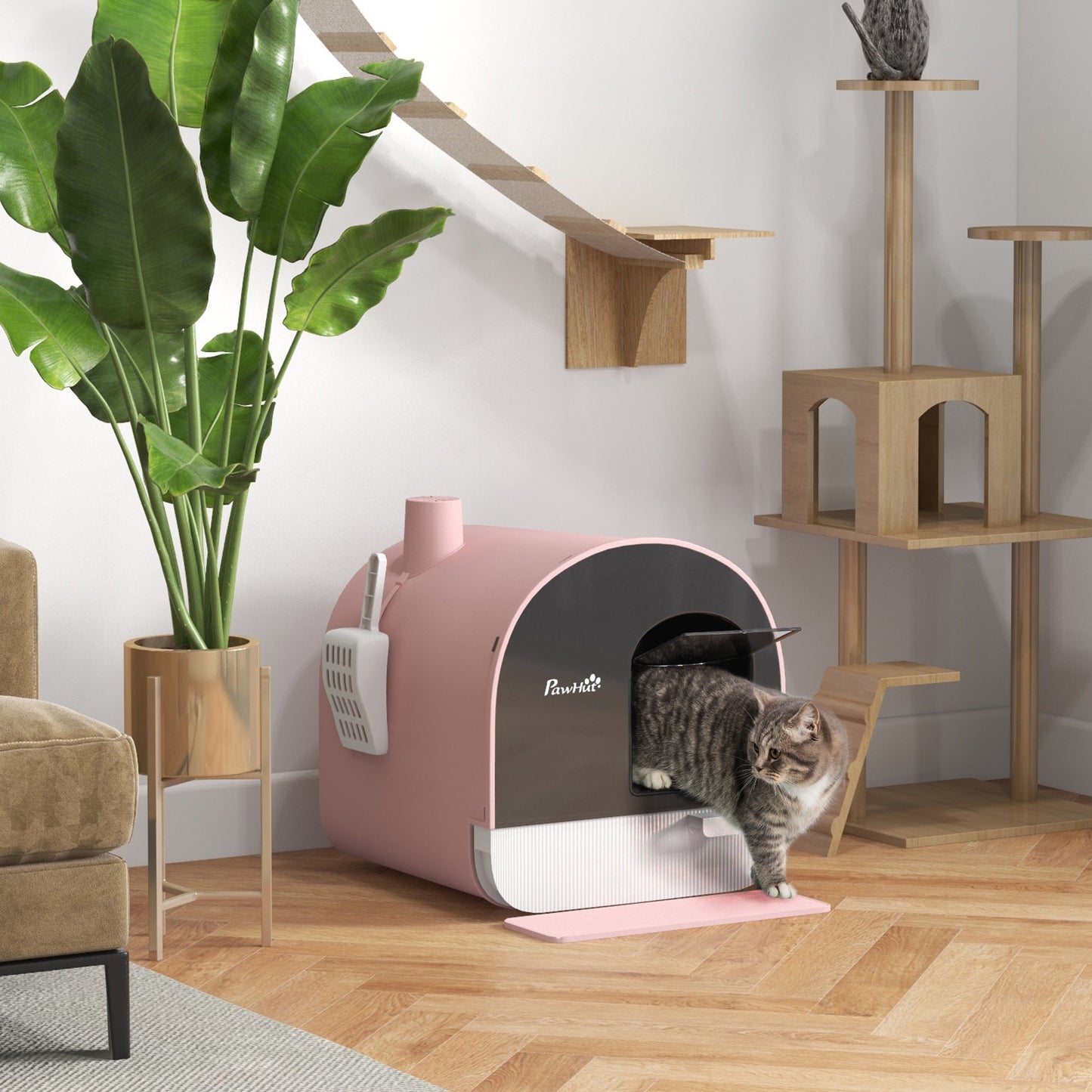 Pink Cat Litter Box with Lid, Scoop & Filter, Removable Tray for Small Cats