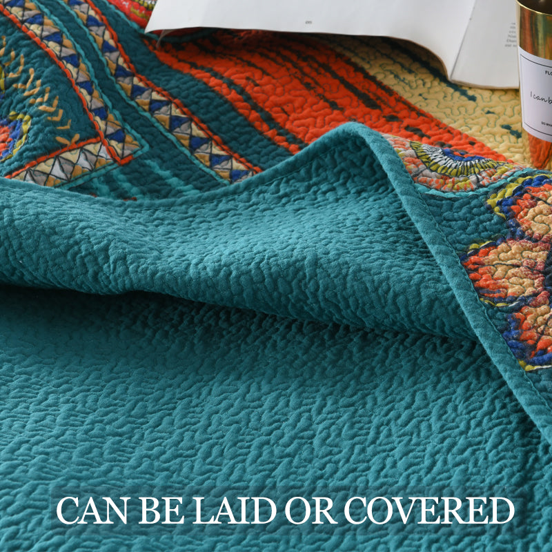 Full Queen & King Reversible Cotton Bedspread Set with Bohemian Patchwork Design
