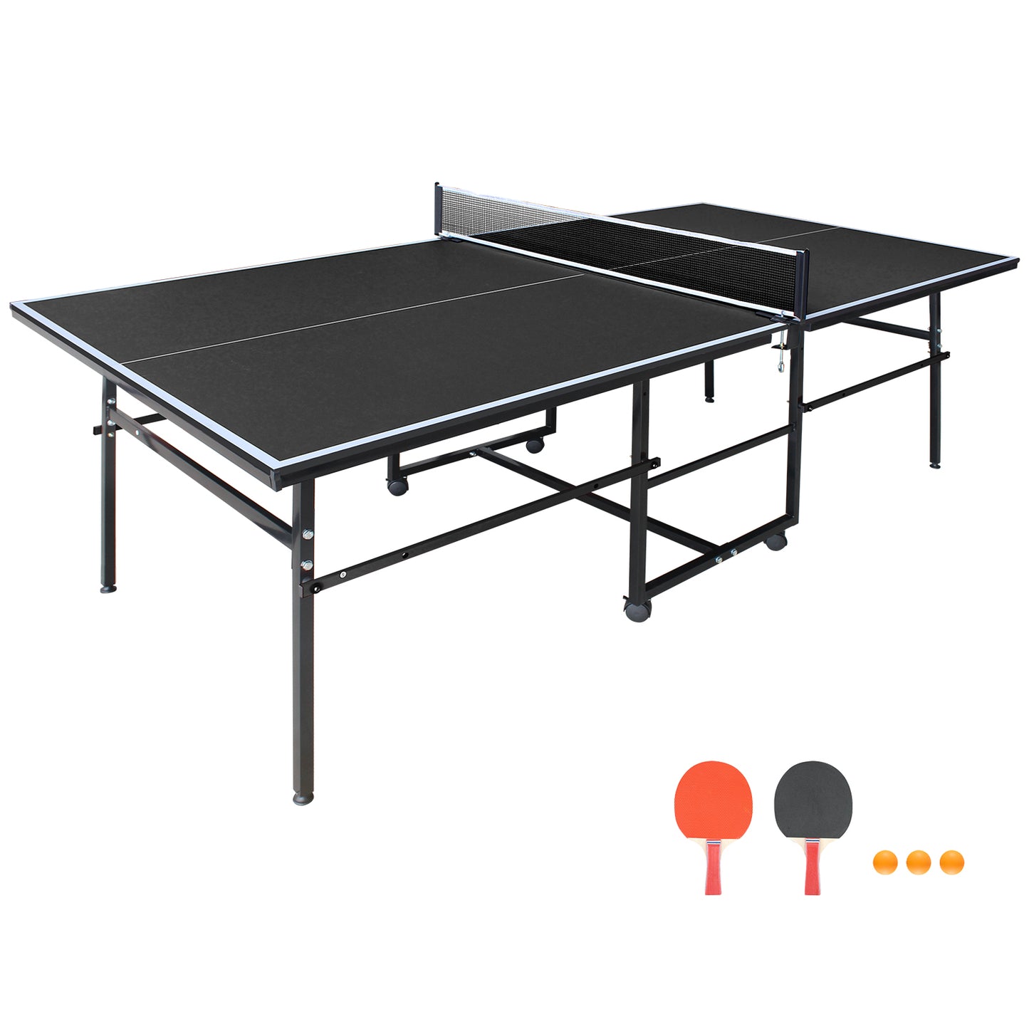 Mid-Size Foldable Black Table Tennis Table Set with Paddles & Balls