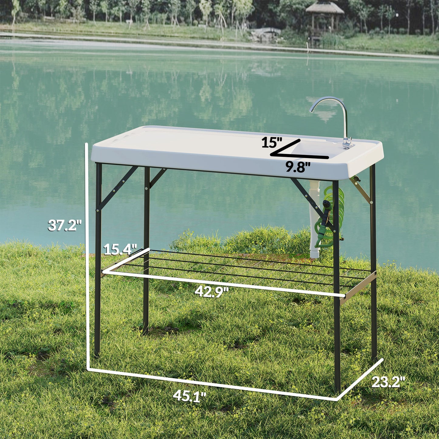 Portable Fish Cleaning Table with Sink & Faucet - White