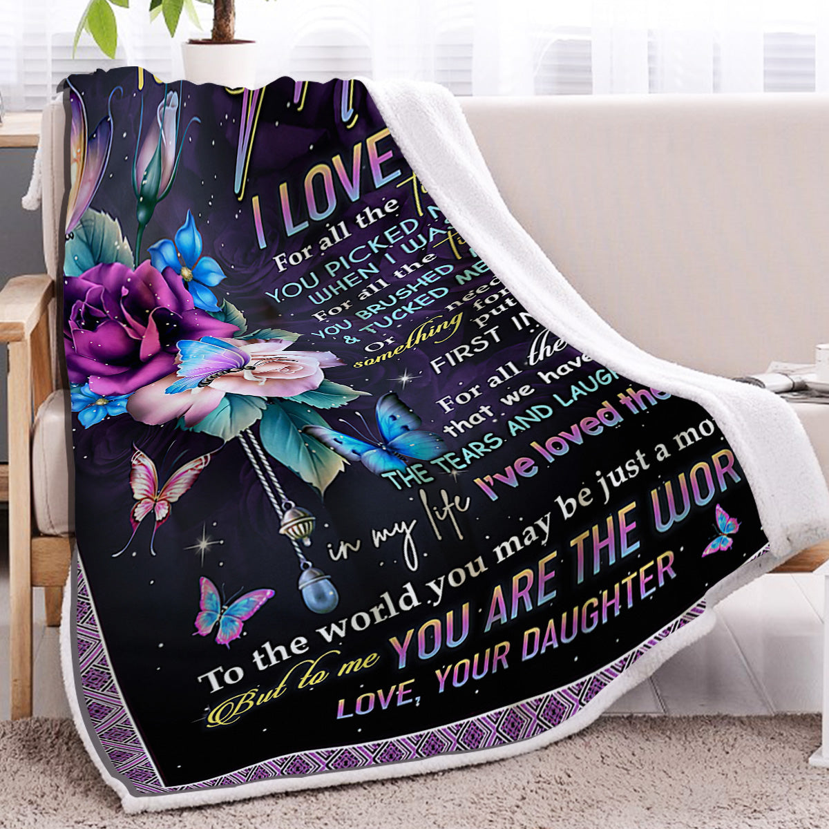 Warm Soft Butterfly Love Flower Lamb Wool Blanket for Sofa Bed Camping