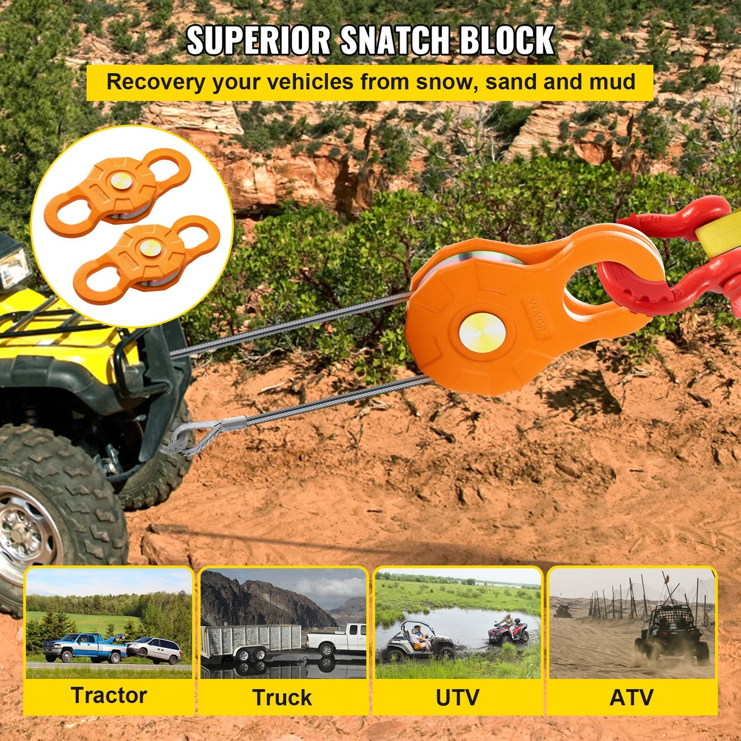 Heavy Duty Snatch Block Winch Pulley 11T 25,000LBS Off-Road Recovery Gear