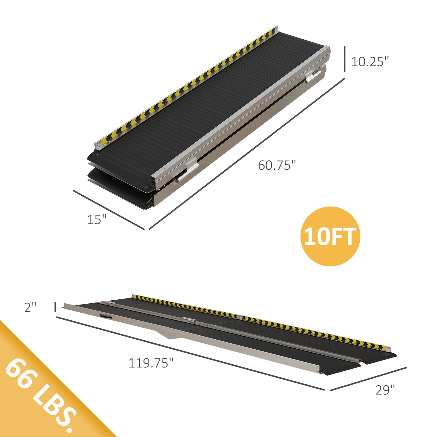 10FT Foldable Aluminum Wheelchair Ramp with Non-Slip Surface