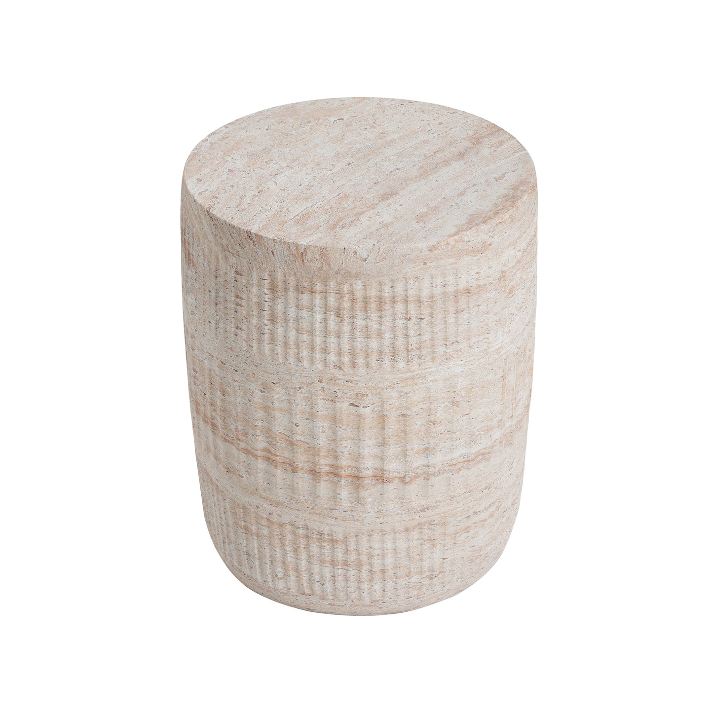 Lightweight Concrete Side Table with Travertine Finish - Beige