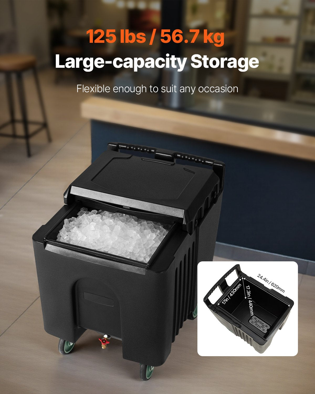 Portable Ice Bin Caddy with Sliding Lid & Wheels - 61.6L