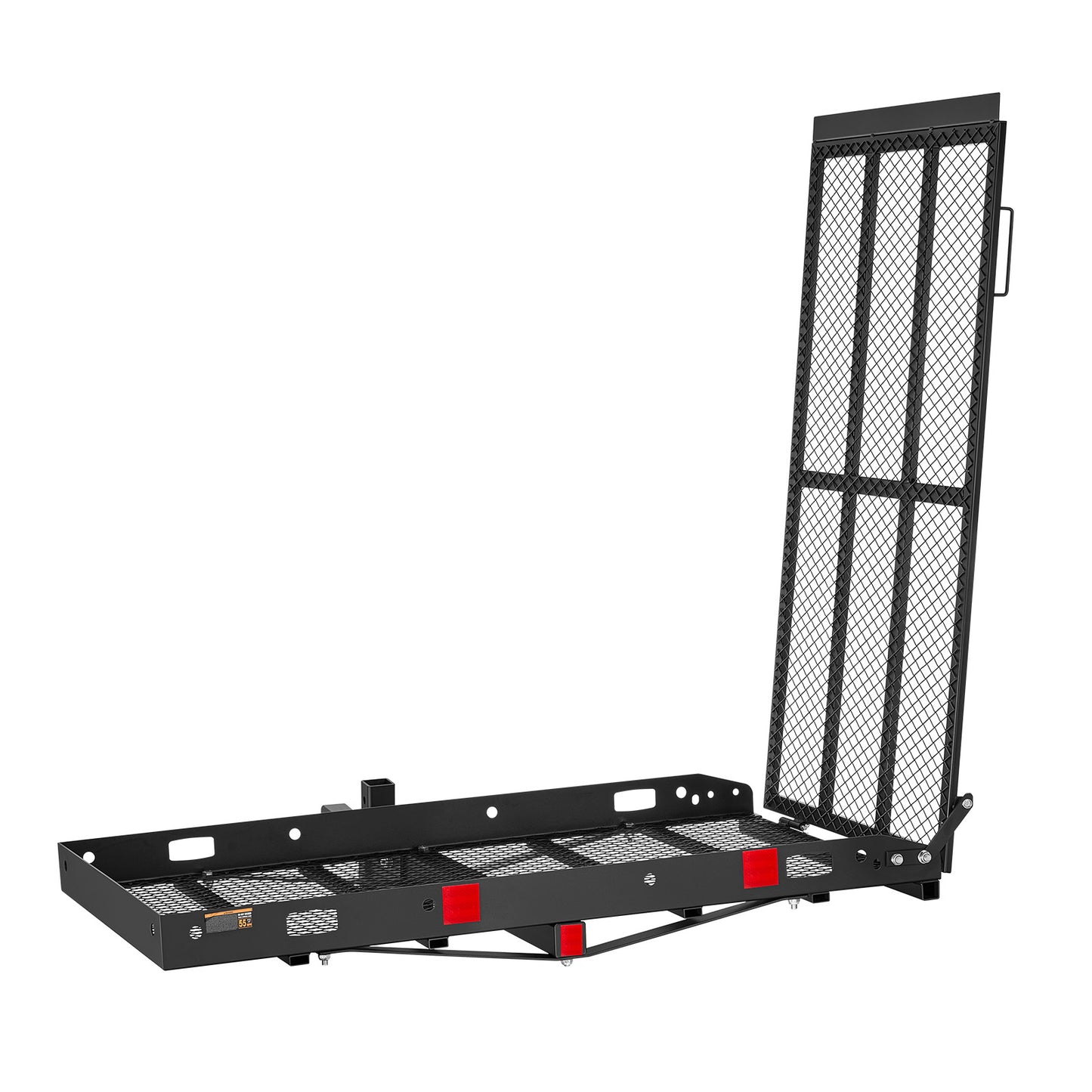 Hitch Mount Wheelchair Carrier with Folding Ramp - 500LBS Steel Cargo Basket for 2-Inch Hitch, Adjustable Height