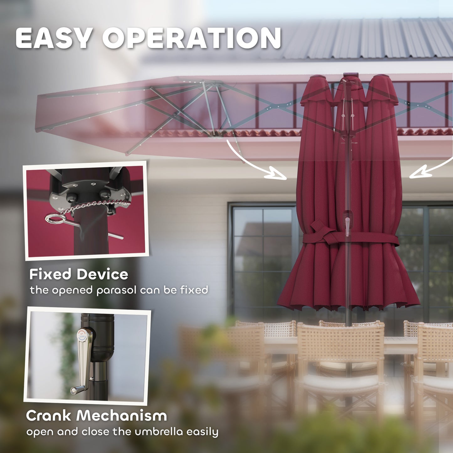 Double-Sided Patio Parasol with LED Solar Lights - Wine Red