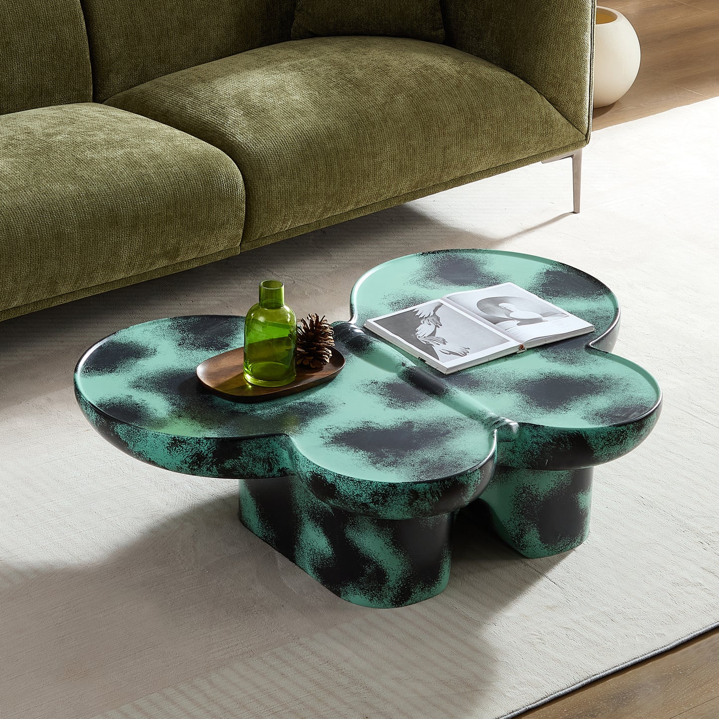 Modern Coffee Table Faux Travertine Textured For Livingroom