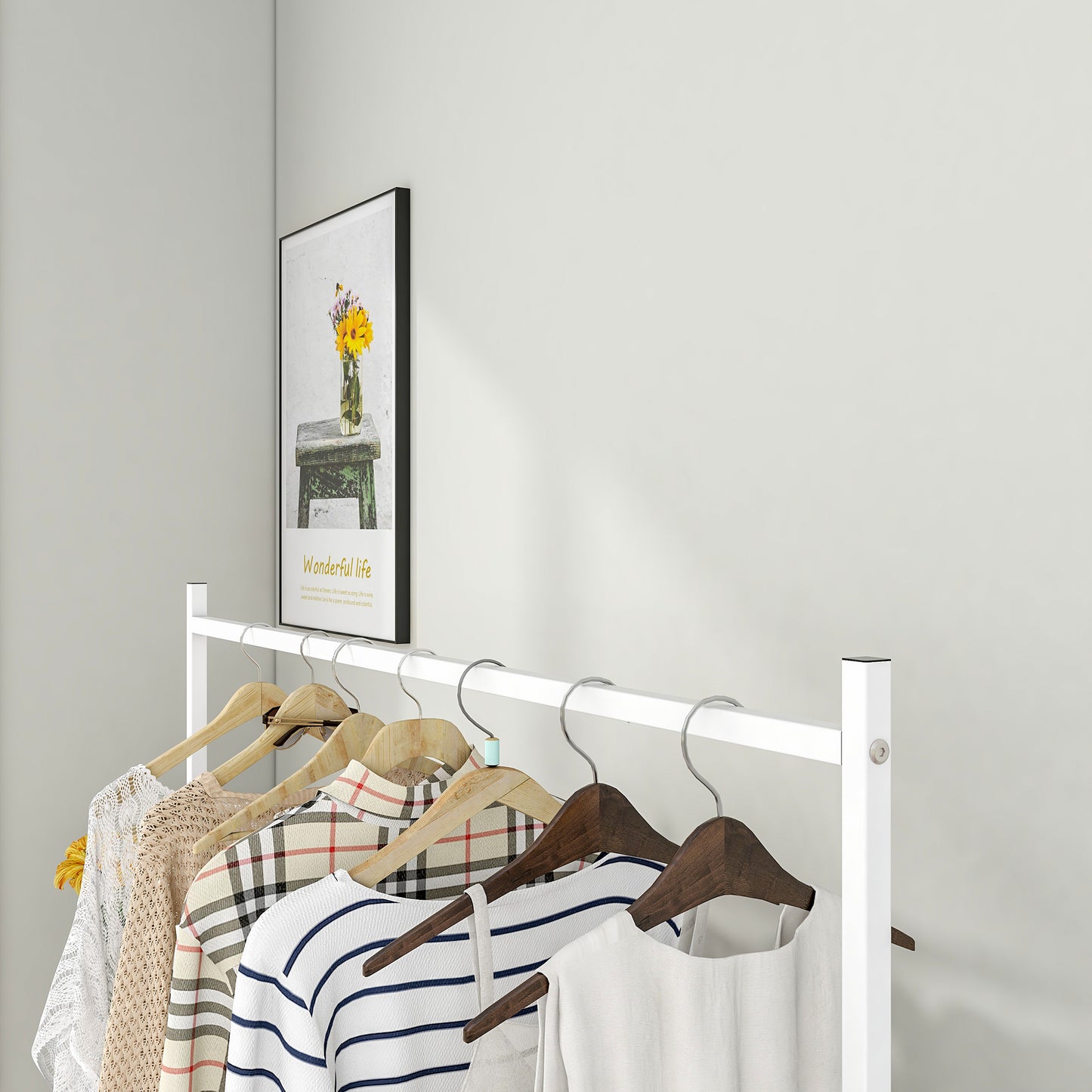Freestanding White Garment Rack - Multi-Functional Clothing Hanger